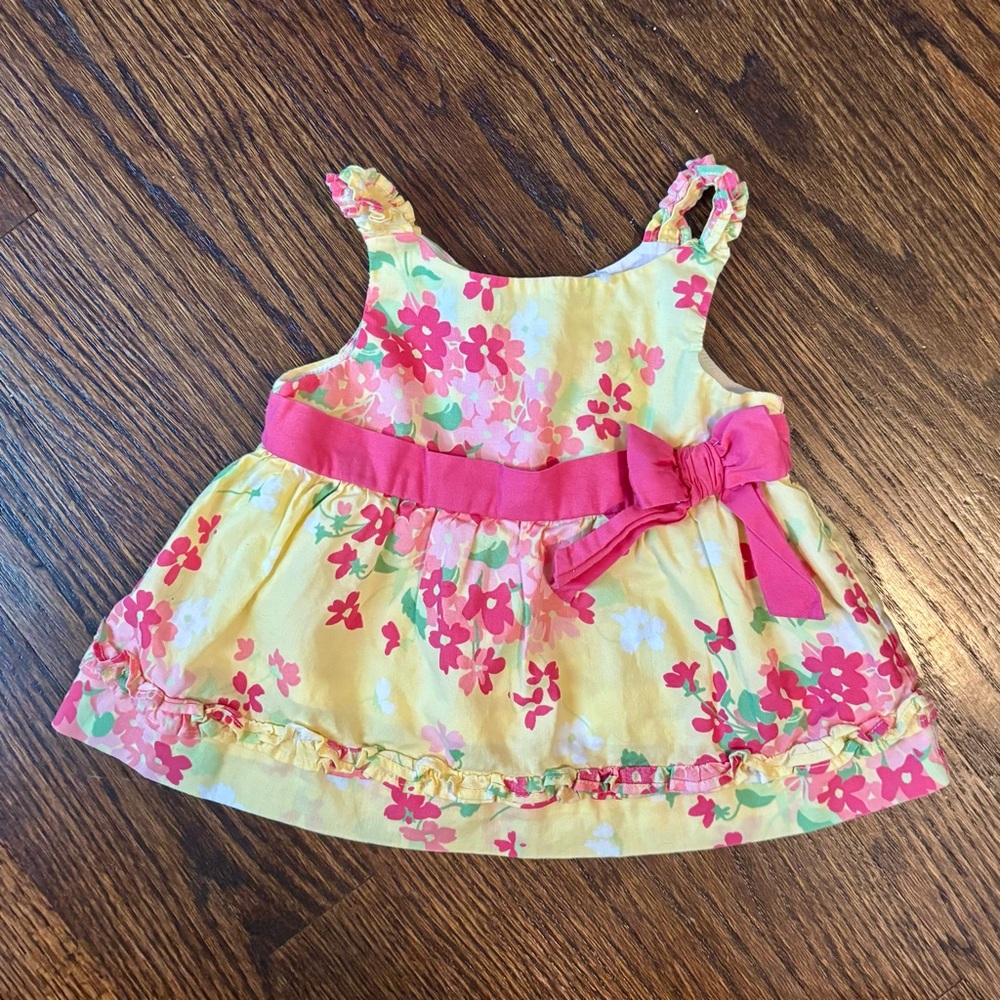 Floral Yellow Dress with Pink Bow